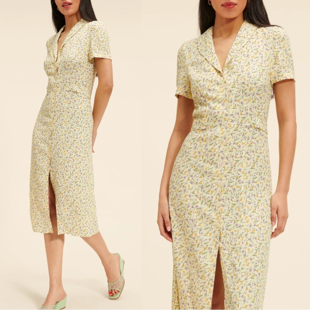 Rouje Yellow Floral Midi Dress